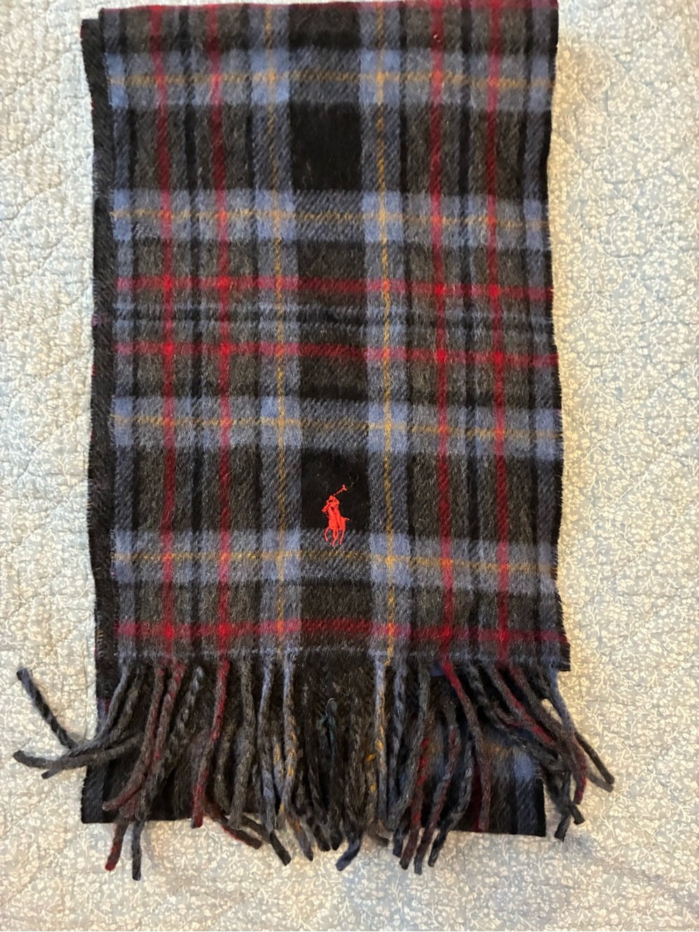 Ralph Lauren Polo Black Red Plaid Wool Scarf Preppy
